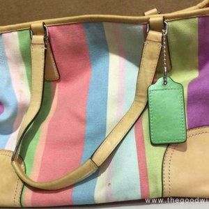 Coach Women's Pastel Stripped Tote Handbag Purse